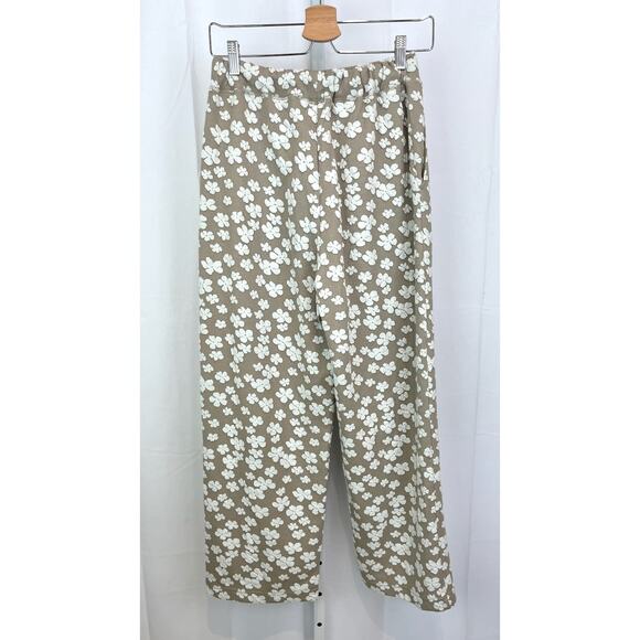 NIKO AND... S M One Size Japan Wide Leg Floral Pants Pull On Elastic Waist Tan - Picture 2 of 9